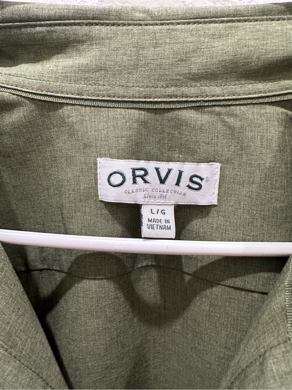 Orvis Classic Collection Mens Large Olive Green Short Sleeve Button Down Shirt - Picture 3 of 5